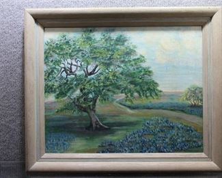 Field of Bluebells | Oil on Canvas | Irene Underwood | Vintage Wood Frame | 20" x 24"