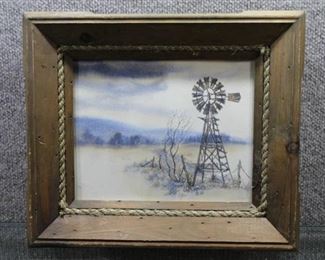 Windmill | Watercolor | Hartmann | Barnwood Frame | 12.5" x 14.5"