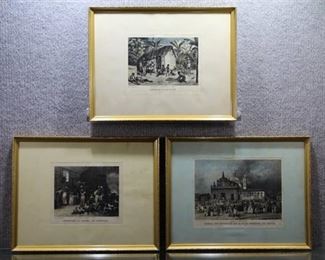 Lot of 3 Daily Life | Intaglio Prints | Isidore Laurent Deroy | Gold Tone Wood Frames | 11.5" x 15"