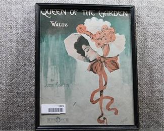 Queen of the Garden | Sheet Music | Brehm Bros. Erie PA | Black wood frame | 14" x 11.5"