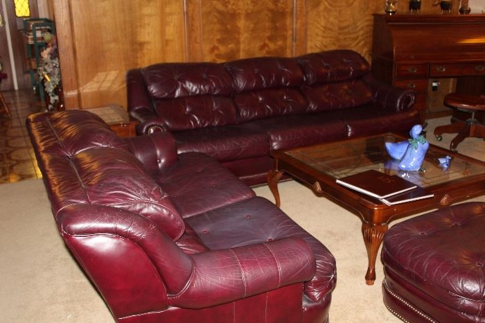 royhill leather sofa, love seat, armchair and ottomans