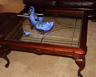 beveled glass-top coffee table; also matching lamp table