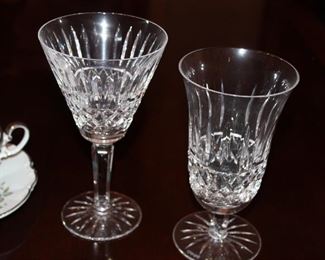 Waterford Irish crystal "Maeve" Claret wine glass on left; stemmed iced tea on right