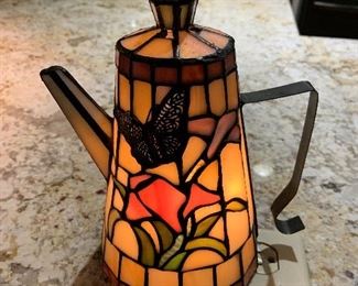 slag glass teapot light