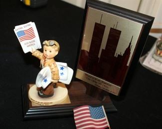 M. J. Goebel Hummel Ceramic Figure "God Bless America" Number 2113, 4.5" Tall, Includes Stand