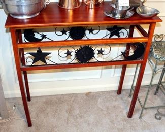 Pine Occasional Table With Metal Star Trim, 33.75" x 35" x 14"