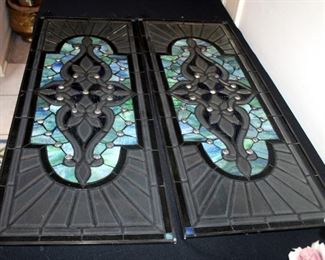 Faux Stained And Beveled Glass Panes, Qty 2, 36.25" x 13.75" x .25"