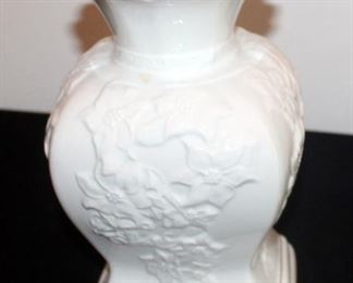Belleek Porcelain Vases Qty 2, 10.25" Tall And 9.5" Tall, And Handled Ceramic Vase With Faux Battery Operated Flowers