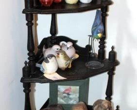 Vintage Turned Wood Corner Curio With 5 Shelves, 58" x 26" x 17.5"