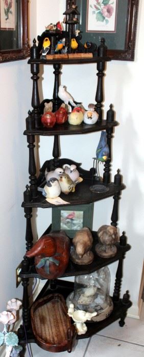 Vintage Turned Wood Corner Curio With 5 Shelves, 58" x 26" x 17.5"