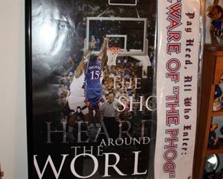 Framed Poster Of "The Shot Heard Round The World" 2008 NCAA National Champions, 37" x 24.75", And "Pay Heed..." Banner