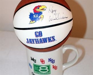 Mini Basketball Signed By Roy Williams With Big 8 Conference Coffee Mug