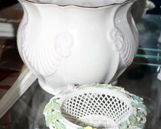Belleek Bowl Marked Millennium 2000, 6.5" Tall x 6" Round And Belleek Open Weave Porcelain Basket Dish