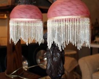 Victorian Style 3-Light Table Lamp With Frosted Globe Shades And Beaded Fringe, Stands 23" Tall