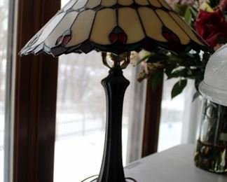 20" Tiffany Style Pedestal Table Lamp And 16" Cut Glass Table Lamp