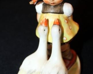 M. J. Goebel Hummel Ceramic Figure "Goose Girl" # 47/2, With Incised Crown, Marked Western Germany, 4.5" Tall,