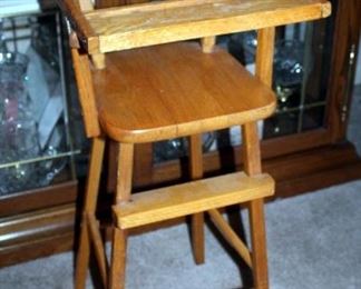 Vintage Wood Doll Highchair With Dutch Decals, 31" x 12" x 10"
