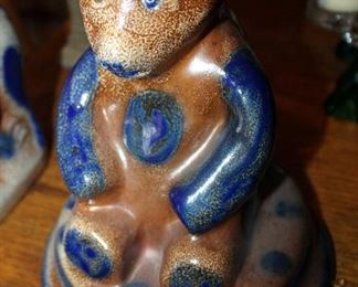 Salt Glazed Pottery Design 6" Bull And 8" Bear Figures, Qty 2, And Madonna Statue