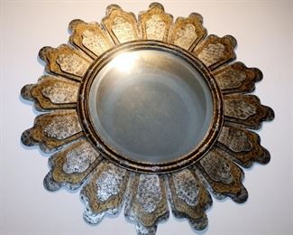 Sun Motif Metal Beveled Wall Mirror, 33" Round