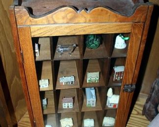 Vintage Curio Cabinet, 22" x 14.5" x 9", Including Contents Of Ceramic Houses