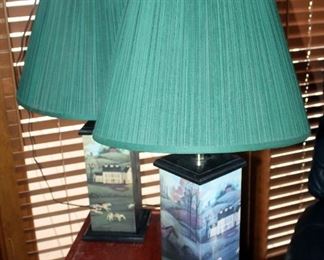 Hunting Motif Wood Lamps, 29" Tall, 7" x 7" Base, Qty 2