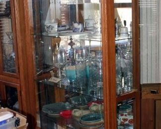 Glass Front Lighted Curio Cabinet With 4 Glass Shelves, 80" x 46' x 14"