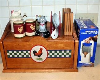 Bread Box, Bagel Slicers Qty 2, Salt And Pepper Shakers, Sugar Pot, And More
