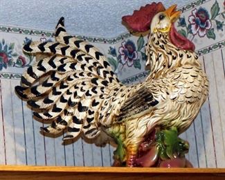 Ceramic Rooster And Chicken Decor, Tallest One Is 20", Qty 9, Includes Clock, Weather Vane, And Decorative Plates, Qty 5