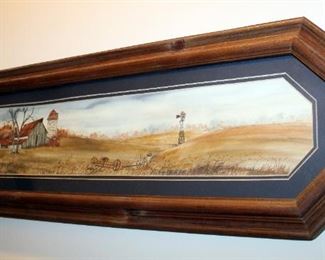 Rural Watercolor Print By Bonczkowski, Signed And Dated 1986, Framed, Matted Under Glass, 11.25" x 35.25"