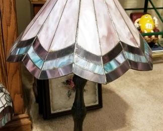 Pottery Base 21" Lamp With Cutout Shade, Stained Glass Style Table Lamps Qty 2, 14" And 24", Includes Extra Shades