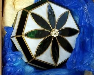 Elgee West Inc. Genuine Brass And Glass Ceiling Fixture, 12" Wide x 5" Tall, New In Box, And Hunter Green Ceiling Fan Kit, New In Box