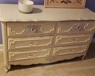 $125 Vintage dresser beautifully painted with floral motif. 50" x 18" x 29"