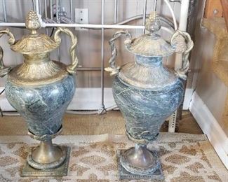 Urns – 19th century French urns green marble and guilded bronze 