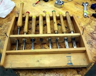 Lathe Milling Hand Tools, With Wood Rack, Qty 8
