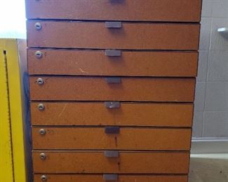 Wood 10 Drawer Art Cabinet, Art Supplies, Compasses, Rulers, Protractors, And More, 38" x 22.75" x 28.5"