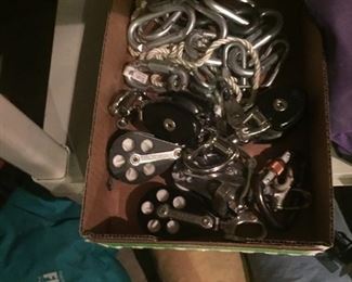 lots of pulleys & carabiners for climbing