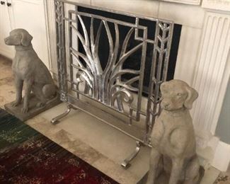 Fabulous decorative items including this John-Richard Collection fireplace screen and pair of Labrador Retriever sculptures.
