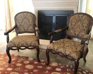 Pair of French fauteuils with tapestry style upholstery