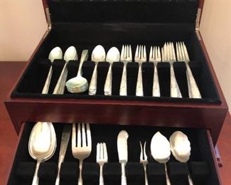 107-piece set Gorham "Camellia" sterling silver flatware set, mint condition