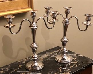 Pair of vintage silver-plate three-light convertible candlesticks