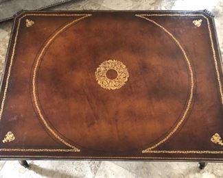 Early to Mid 1900s leather top mahogany coffee table
