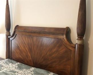 Queen-size mahogany finish bed with reeded posts