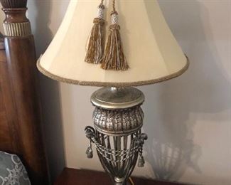 Italian style cast metal table lamp with antiqued nickel finish