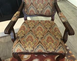 Pair of French fauteuils with tapestry style upholstery
