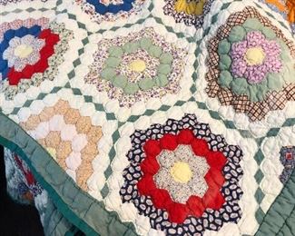 1940s-1950s "Grandmother's Flower Garden" pattern handmade quilt