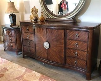 Collezione Europe four-piece bedroom suite including this double dresser and round mirror