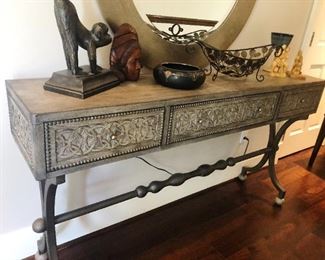 Hooker Furniture Co. console or sofa table with antiqued finish