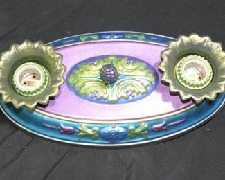 Purple, Teal & Green Art Deco Wired Ceiling Mount
Description 	
12" x 6.5"
 Molded Aluminum.
UPS STORE PACKING & SHIPPING