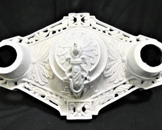 Antique Cast Iron Art Deco Ceiling Fixture
Description 	
Marked Electric Appliance.
No Wiring or sockets.
13" x 8"
UPS STORE PACKING & SHIPPING