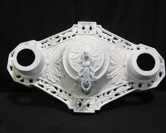 Antique Cast Iron Art Deco Ceiling Fixture
Description 	
Marked LAPCO.
No Wiring or Sockets.
13" x 8"
UPS STORE PACKING & SHIPPING